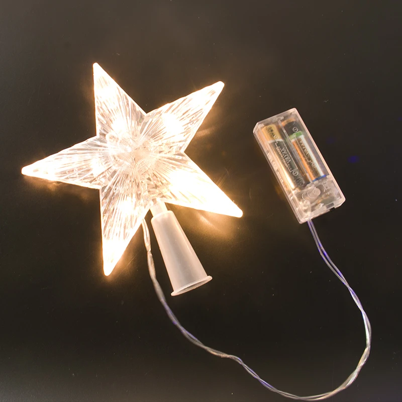 Christmas Tree Top Transparent Five-pointed Star LED Lights Merry Christmas Holiday Decorations Home Supplies 1Pcs christmas tree decoration,christmas star decoration