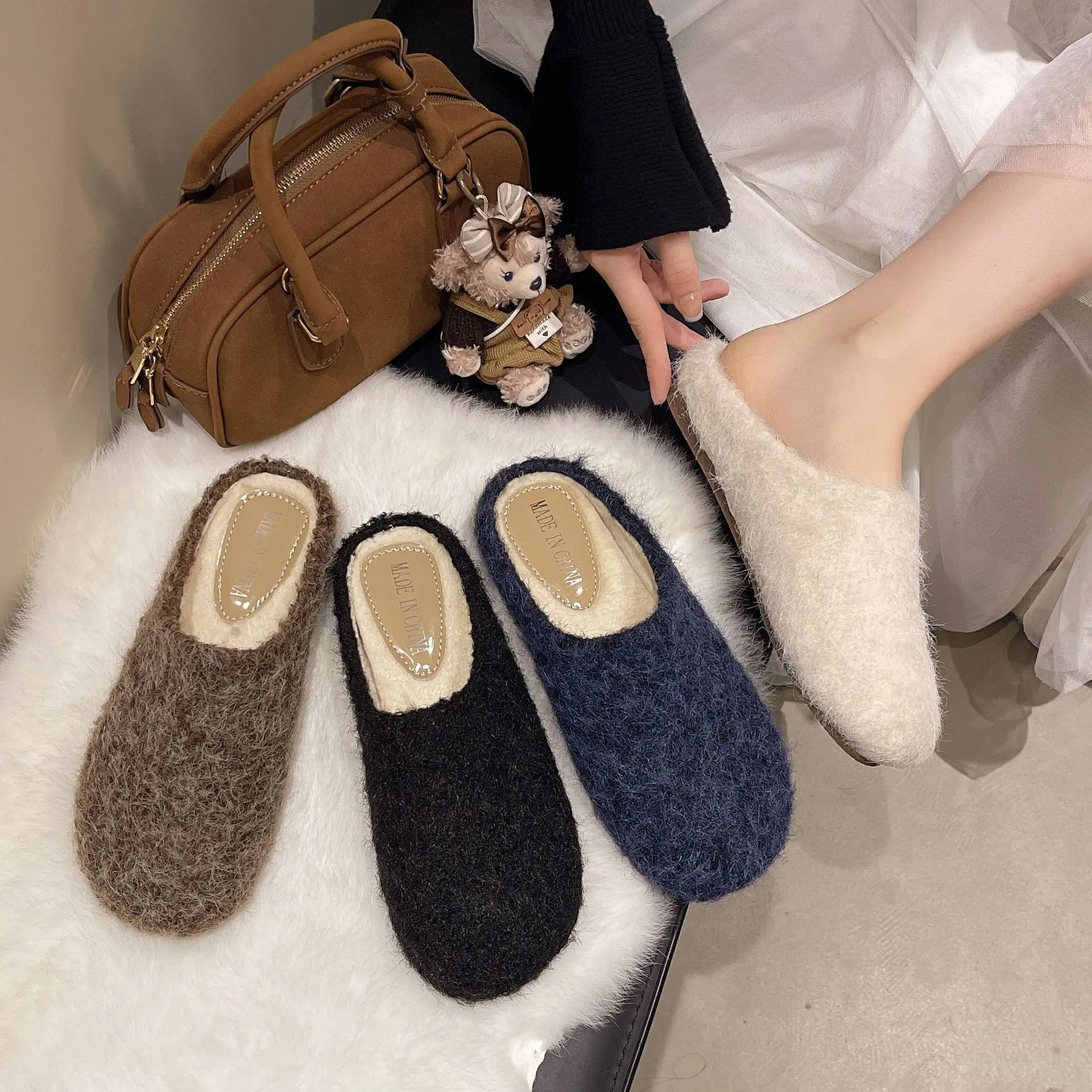 2025 Winter Women Warm Cotton House Slippers Concise Round Toe Shoes Ladies Comfort Bedroom Flats Slides Shoes