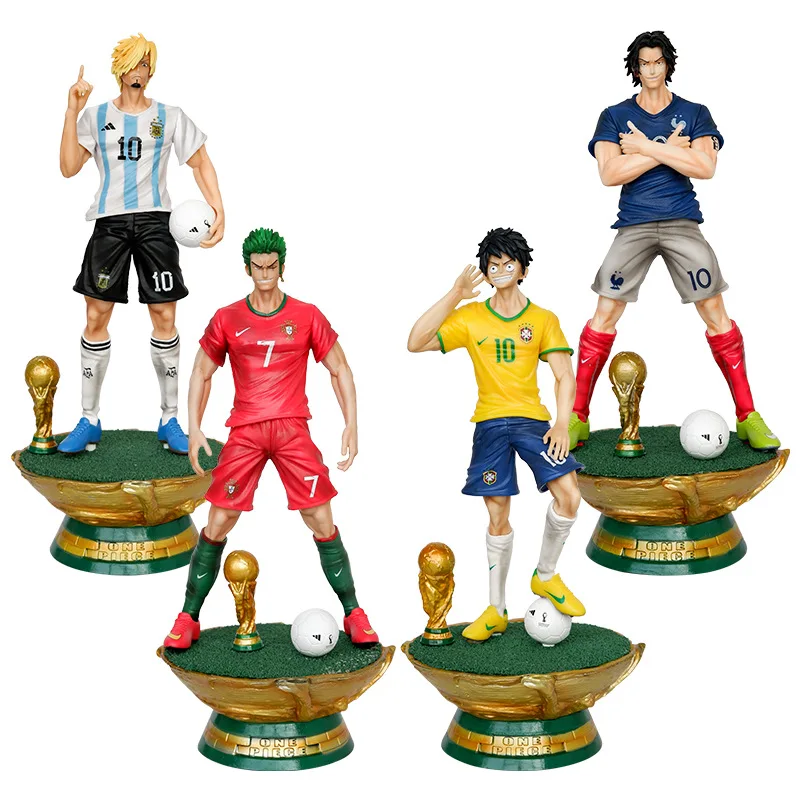 One Piece Cos Football Star Zoro Sanji Rufy Gk Statua In Pvc Action Figurine Scrivania Da Collezione Modello Anime Kid Toy Figures Regalo