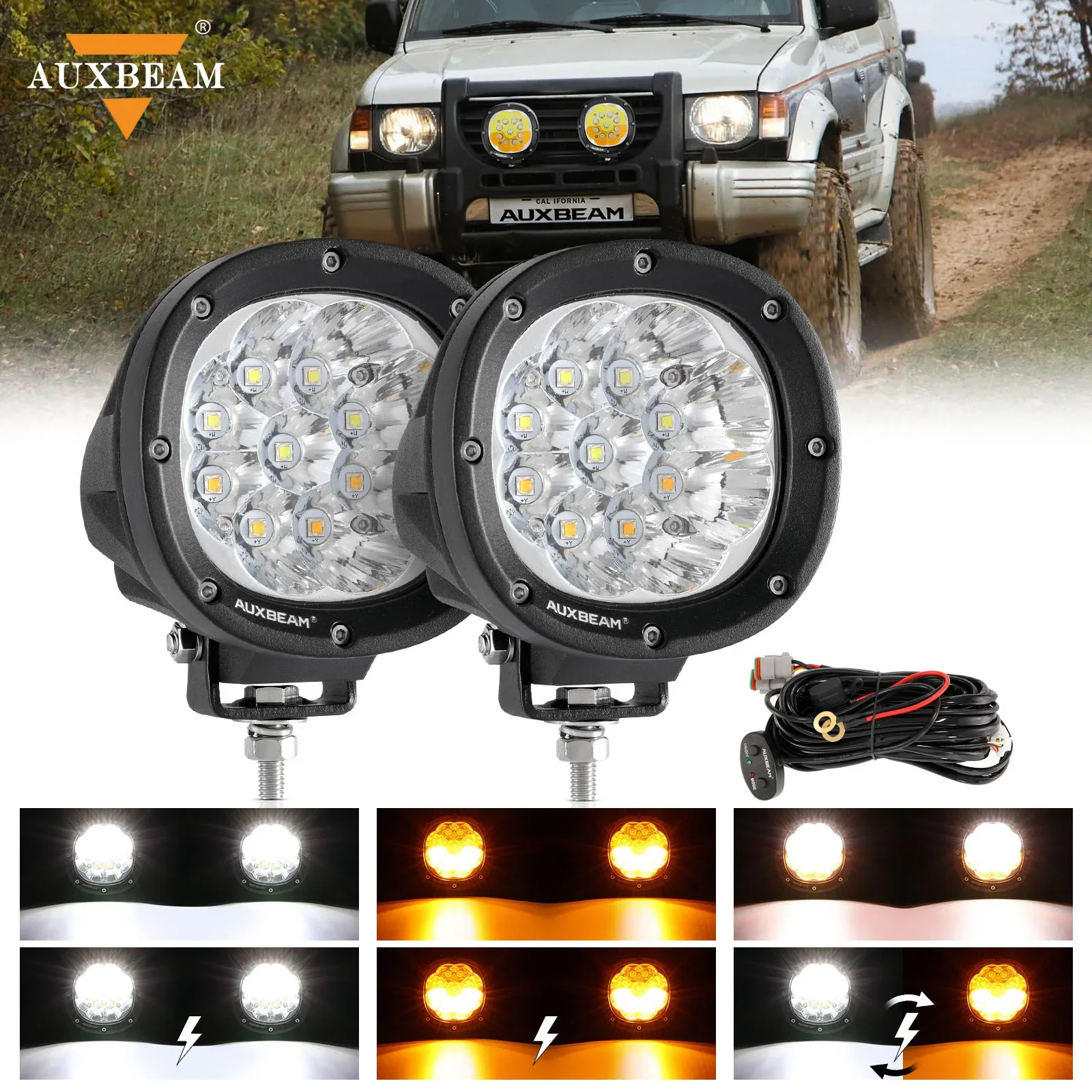  Auxbeam Round LED Offroad Lights 4 inch 90W, LED Pod