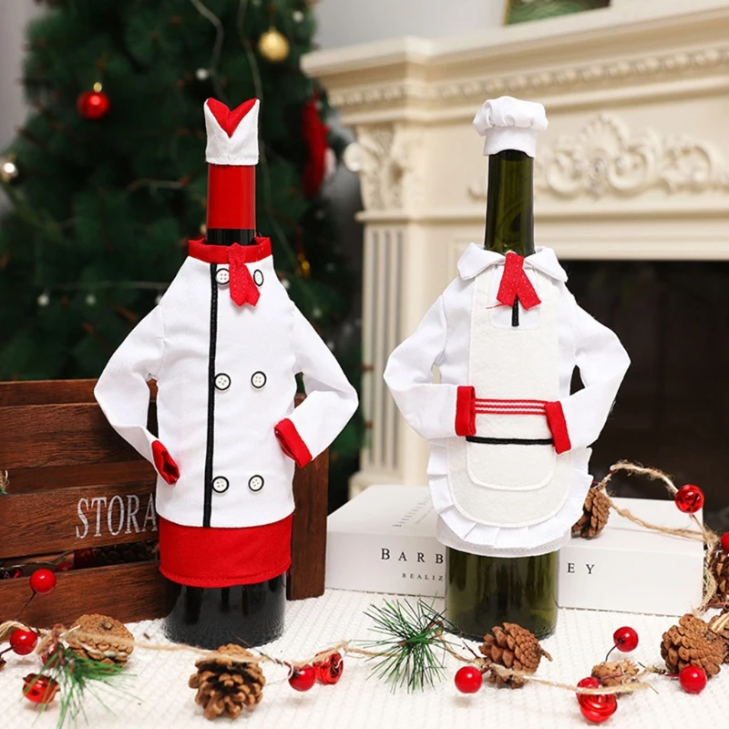 Christmas Wine Bottle Cover Bag Decorative Funny Mini Chef Clothes Hat Champagne Bottle Sleeve Wrap Party Gifts wine bottle cover burlap wine bags