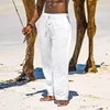 Men's Cotton Linen Pants Casual Loose Straight Pants Lightweight Drawstring Beach Trousers Mens Trousers 4