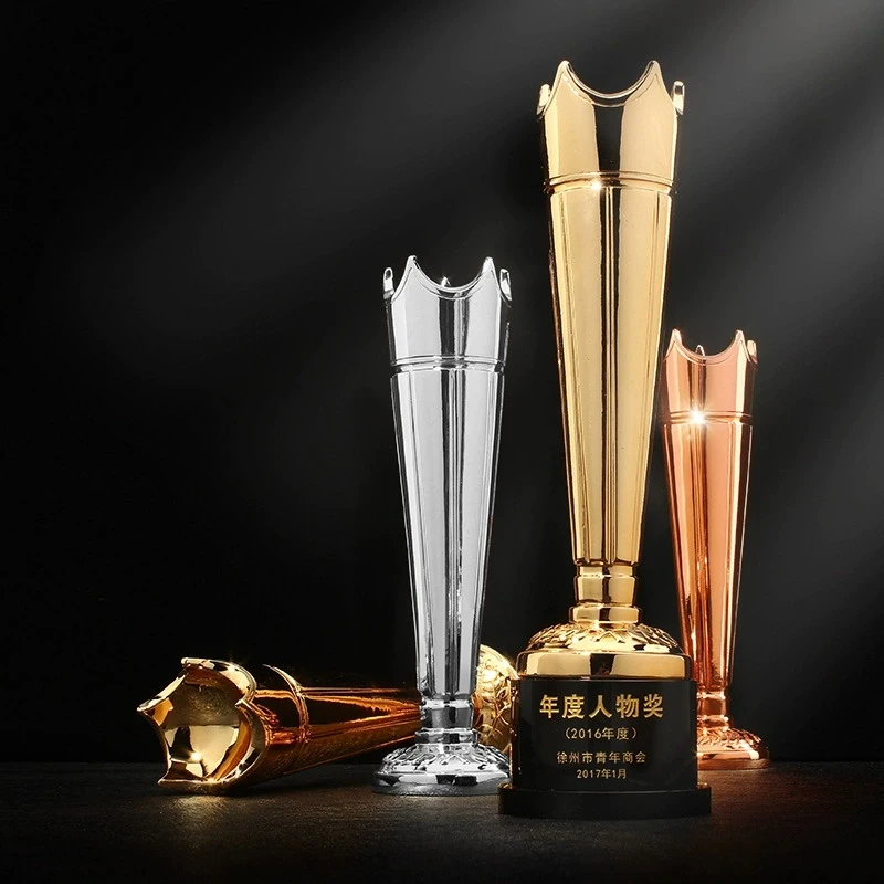 Customized Resin Trophy, Gold, silver, copper Annual Meeting Excellent Employee Souvenirs Decoration Crystal Base Lettering, 1Pc
