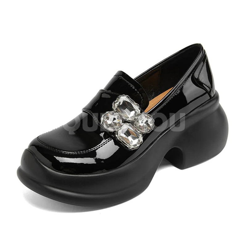 

Women Flat Shoes Summer 2024 New Style Elevated Sole Water Diamond Inlay Decoration Women Shoes Noble Luxury Loafers