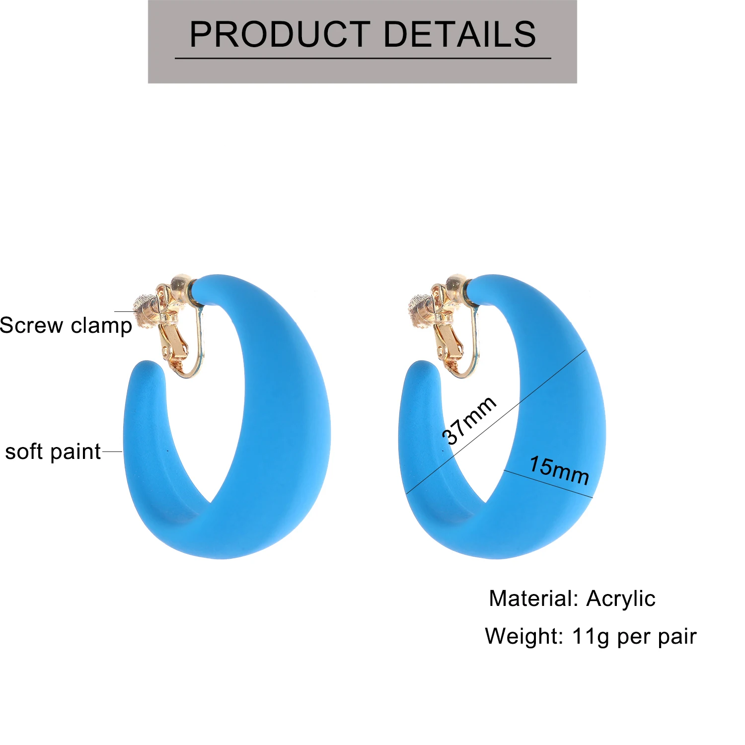 Summer Big Neon Colorful Acrylic C Shaped Hoop Clip on Earrings Geometric Round Earrings for Women Fashion Non Piercing Jewelry