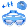 Children's Swimming Goggles Boys and Girls Anti-Fog Swimming Goggles Large Frame Goggles One-Piece Earplugs Nose Clip Swimming C
