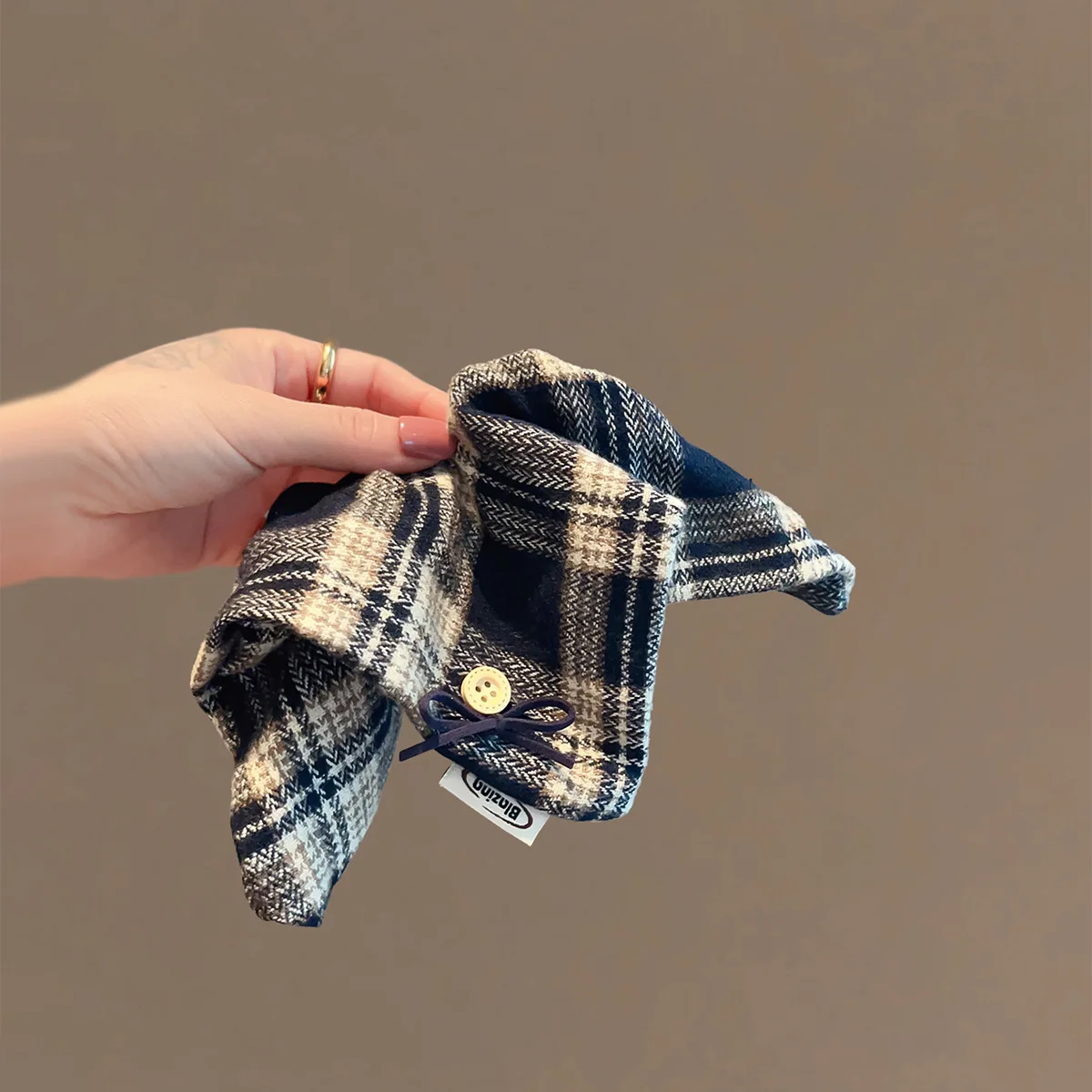 1PCAutumn Winter Plaid Scrunchie with Button Detail-Vintage Checkered Hair Accessory for Women, Hair Tie for Daily & Office Look