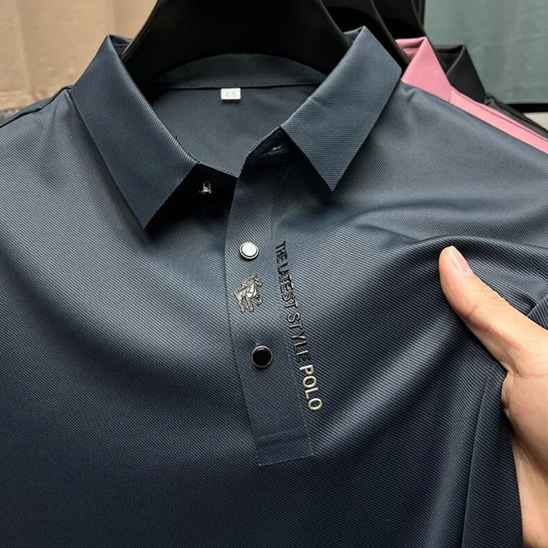 

mens shirts luxury designer brand Quality Fashion Short Sleeve Polo Shirts/Male Slim Fit Solid Color Business Polo Shirts S-4XL