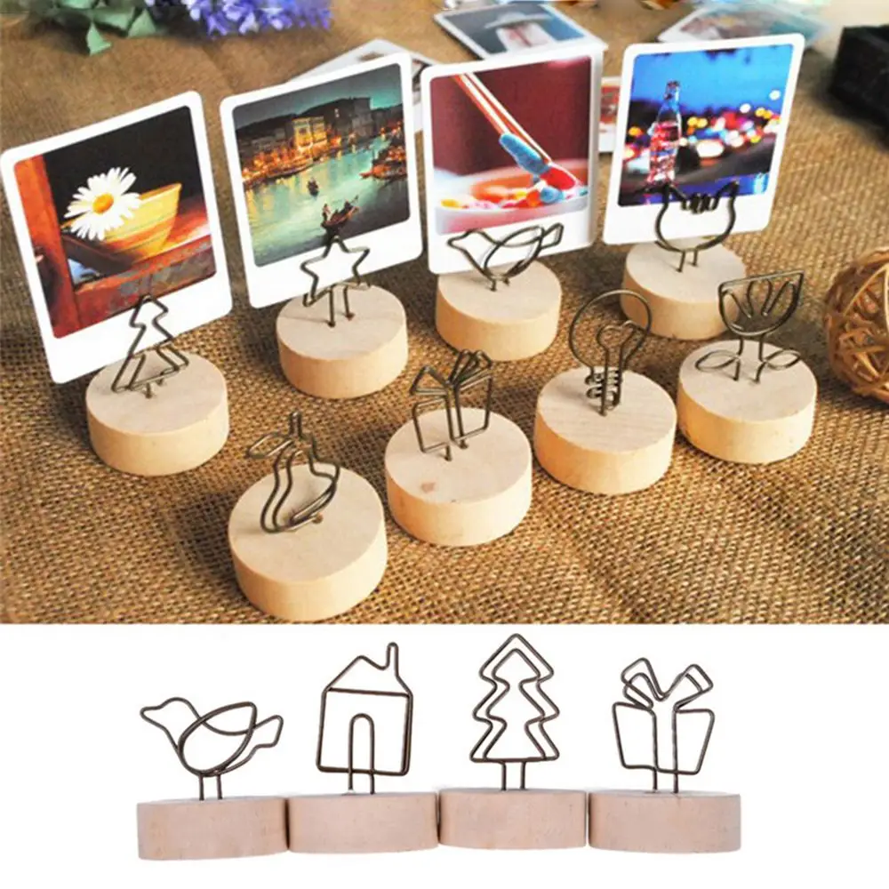 Gift Home Decoration Party Decor Desktop Ornament Round Wooden Holder Message Left Supporter Photo Frame Picture Clip