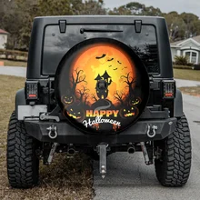 

Halloween Pumpkins On Night Spare Tire COVER - Custom Spare Tire COVERs Your Own Personalized Design, Spooky Great Gift,
