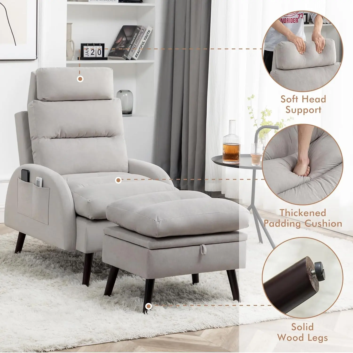 Oversized Lounge Armchair Set with Ottoman 4