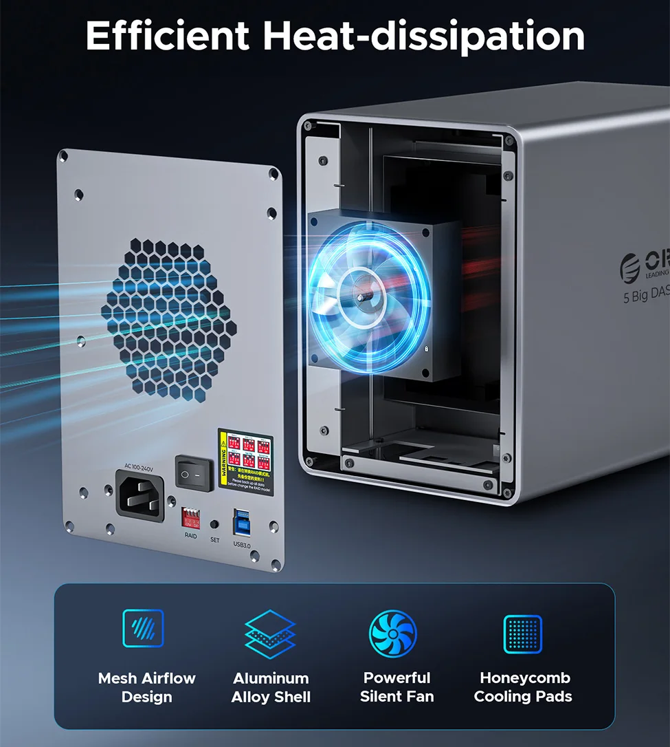ORICO 하드 드라이브 도킹 스테이션 7 RAID 2.5/3.5SATA HDD SSD 인클로저 150W USB 3.0 5Gbps DAS 알루미늄 쿨링 팬 (PC/노트북용)