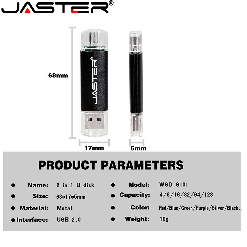 JASTER Free TYPE-C adapters USB 2.0 Flash Drive 128GB Metal Pen Drive 64GB Wholesale 2ni1 Memory Stick 32GB Real Capacity U disk