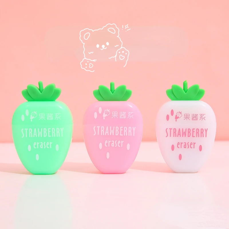 Sweet Strawberry Rubber Eraser 3 pcs/lot School Supplies Stationery Kids Students Cool Prizes Cute Erasers pencil eraser