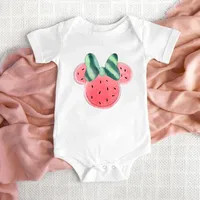 100% Cotton Babies Clothes Minnie Mouse Head New Born Bodysuit White Short Sleeve Girls Romper Baby Summer Clothes 2