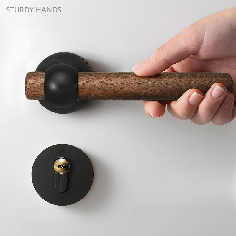 

1 Set of Zinc Alloy Walnut New Chinese Style Indoor Silent Door Lock Bedroom Door Wooden Door Handle Lock Hardware Accessories