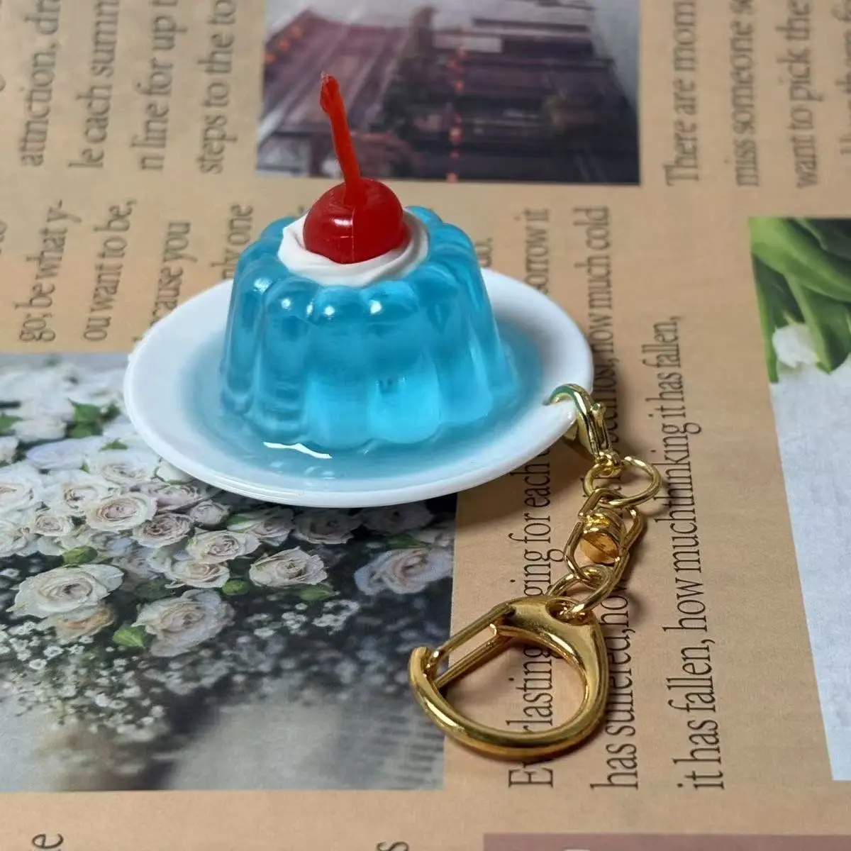 Red and Blue Powder Cream Soda Fruit Jelly Orange Blue Melon Coffee Orange Key Chain Pendant Desktop Ornament Three-dimensional