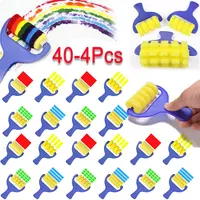 40-4Pcs Sponge Paint Brush Roll DIY Children Plastic Handle Kids Painting Graffiti Toy Art Drawing Roller School Stationery 1
