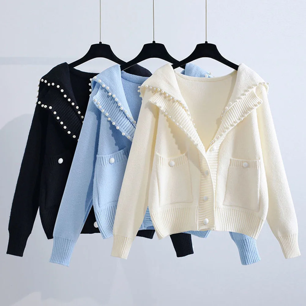 

Корейский женский трикотажный кардиган с матросским воротником