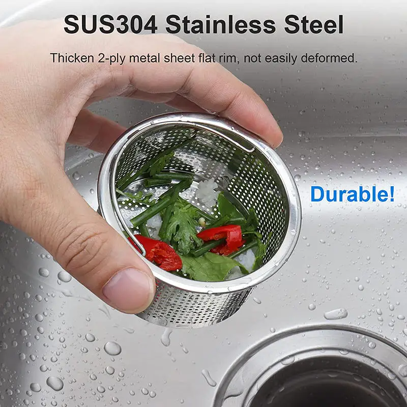 Kitchen Sink Garbage Cleaning Filter Washing Vegetable Basins Stainless Steel Screen Sewer Food Slag Funnel Filters With Handle