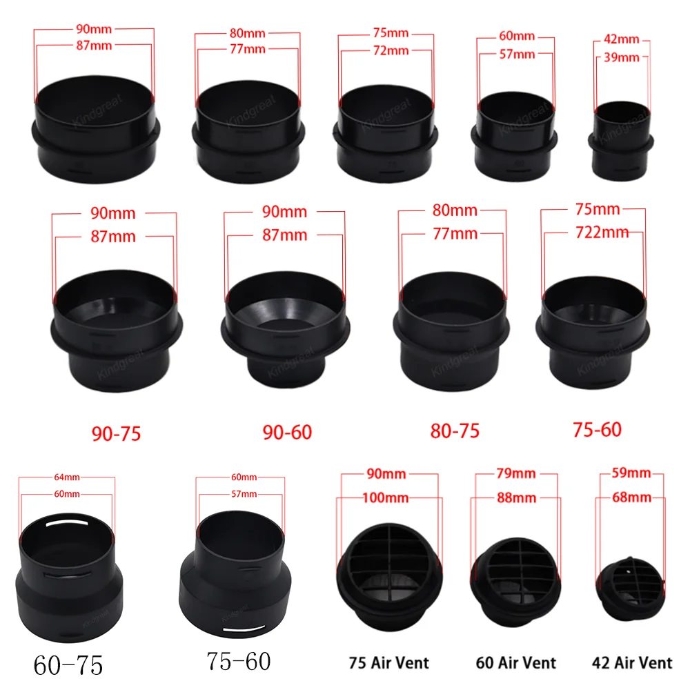 1-8kw Auto Vrachtwagen Standkachel Uitlaatpijp 90 75 60 Mm Ducting Balg T Y Elleboog Pijp Connector Gewrichten Voor webato Eberspacher