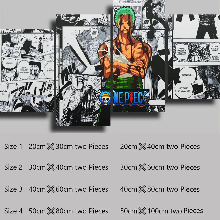 thumbnail image 1 of Póster e impresión de 4 piezas de Anime ONE PIECE Roronoa Zoro, pintura, póster, arte de pared, imagen, decoración del hogar, regalos decorativos estéticos, 1 of 5