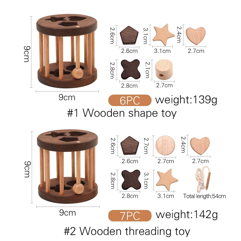 Set Wooden Montessori Toy Threading Geometric Shapes Cognitive