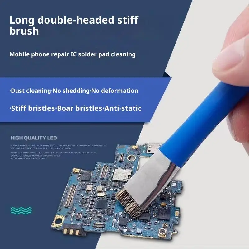 【전화/컴퓨터 메인보드 청소 브러시 IC 칩 PCB 용접용 회로 기판 수리용 정전기 방지 ESD 양면 브러시】