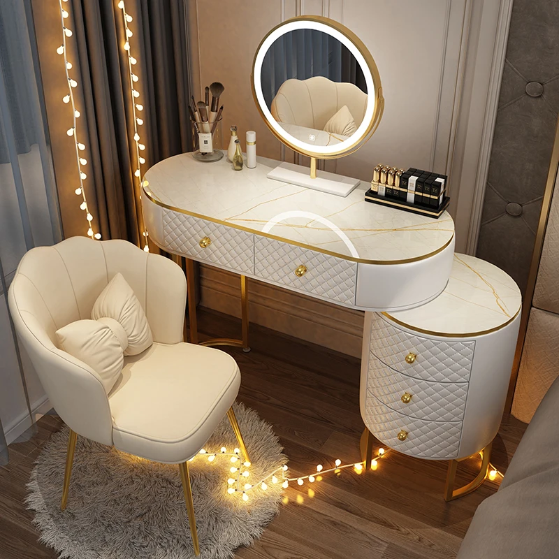 

Modern Jewelry Drawer Dressing Table Led Light White Women Makeup Dressing Table Bedroom Storage Coiffeuse Nordic Home Furniture