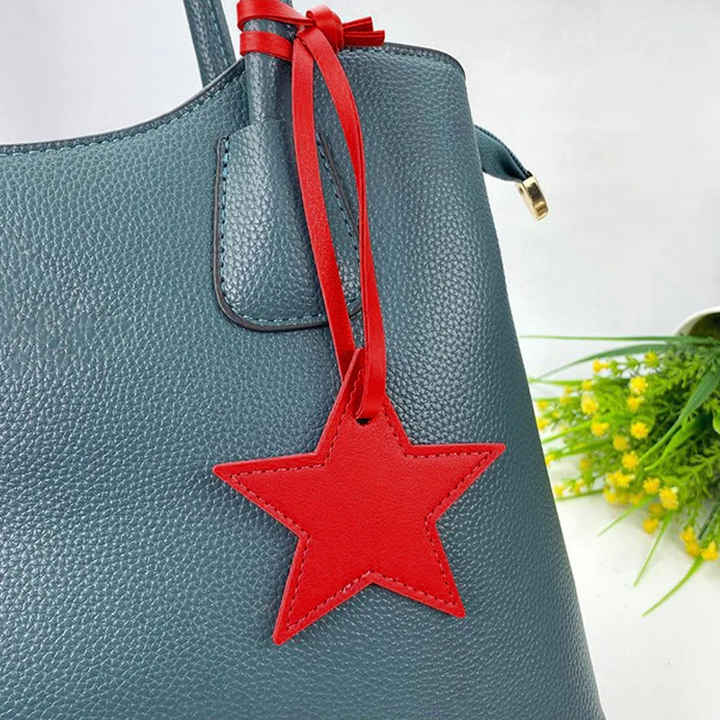 Pu Leather Keychain Five Pointed Star Shape Luggage Pendant Fashion Backpack Handbag Hanging Keyrings Accessories Jewelry Gift