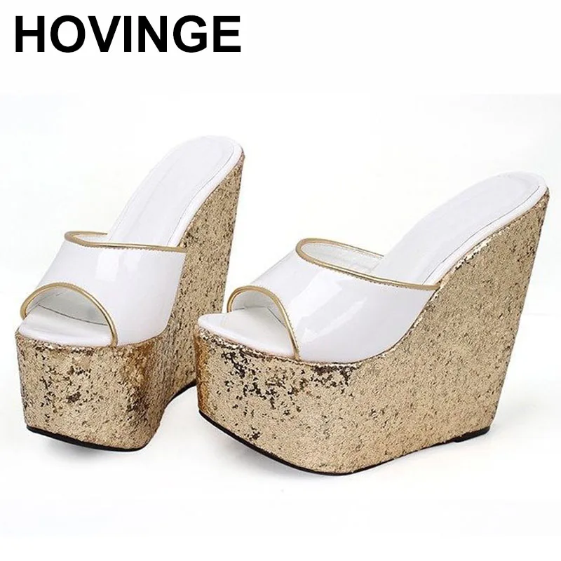 

2023 Handmade Women Summer Patent Leather Mules Sandals Wedges Heel Open Toe Gorgeous Pink Red Dress Party Shoes Size