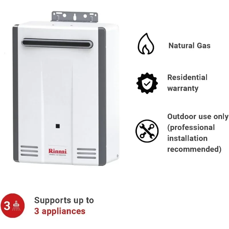 Rinnai V53DeN Tankless Hot Water Heater, 5.3 GPM, Natural Gas, Outdoor Installation