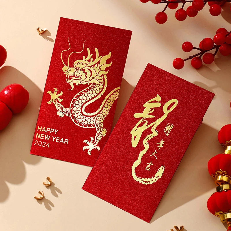 

6pcs Chinese Red Envelopes Dragon Hongbao Lucky Money Gift Red Packet For New Year Blessing 2024 Year Of Dragon