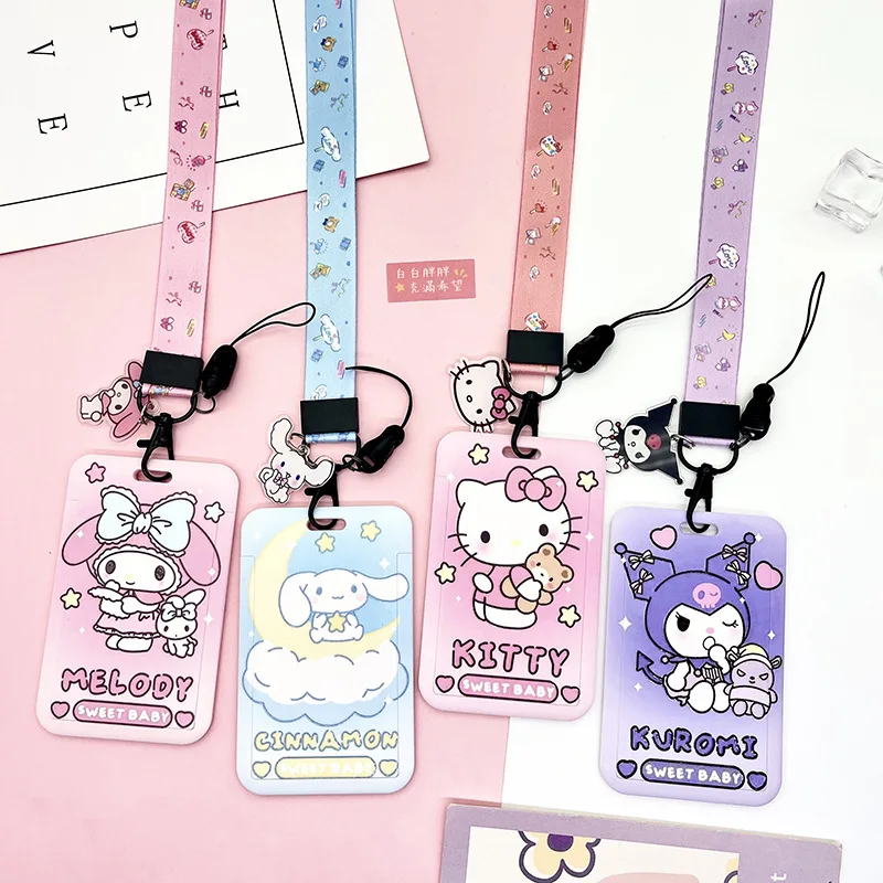 demon slayer anime print pvc card cover student campus hanging neck bag cartoon anti lost protective sleeve card holder lanyard Sanrio Cartoons Card Cover Hello Kitty Melody Kulomi PVC Card Holder Student Campus Hanging Neck Lanyard ID Protective Case Gift