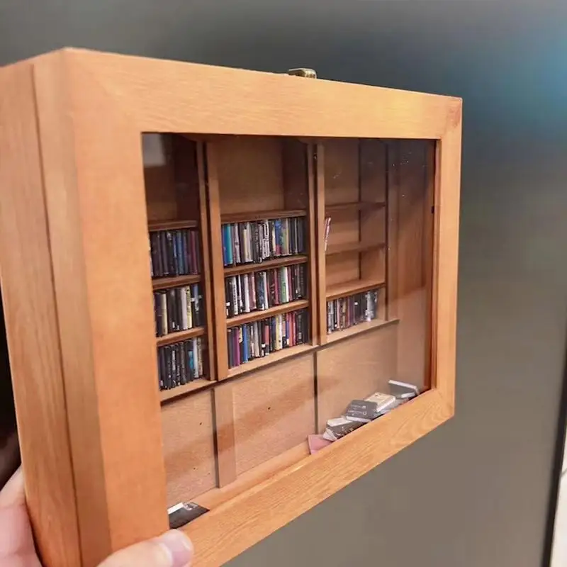 Libreria per casa delle bambole scaffale per libri in miniatura in legno vetrina per armadietto Shaking antistress libreria regalo per amante del libro di compleanno