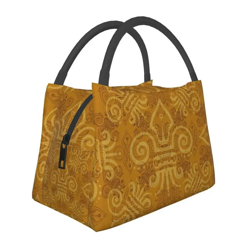 

Fleur De Lis Gold Thermal Insulated Lunch Bags Fleur-De-Lys Lily Flower Lunch Tote for Office Outdoor Storage Meal Food Box