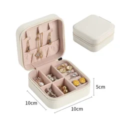 Compact Leather Travel Jewelry Organizer and Storage Case (White)