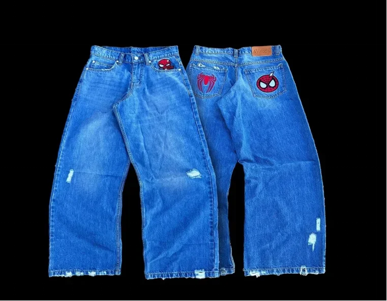 Y2K American Street Style Kawaii Spider Embroidery Loose Skate Jeans Hip-hop Fashion Gothic Retro Denim Pants 3