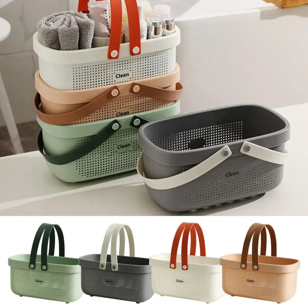 with Handle Bath Basket Large Capacity Hollow Out Plastic Storage Baskets Stackable Toiletry Organizer Kitchen 1