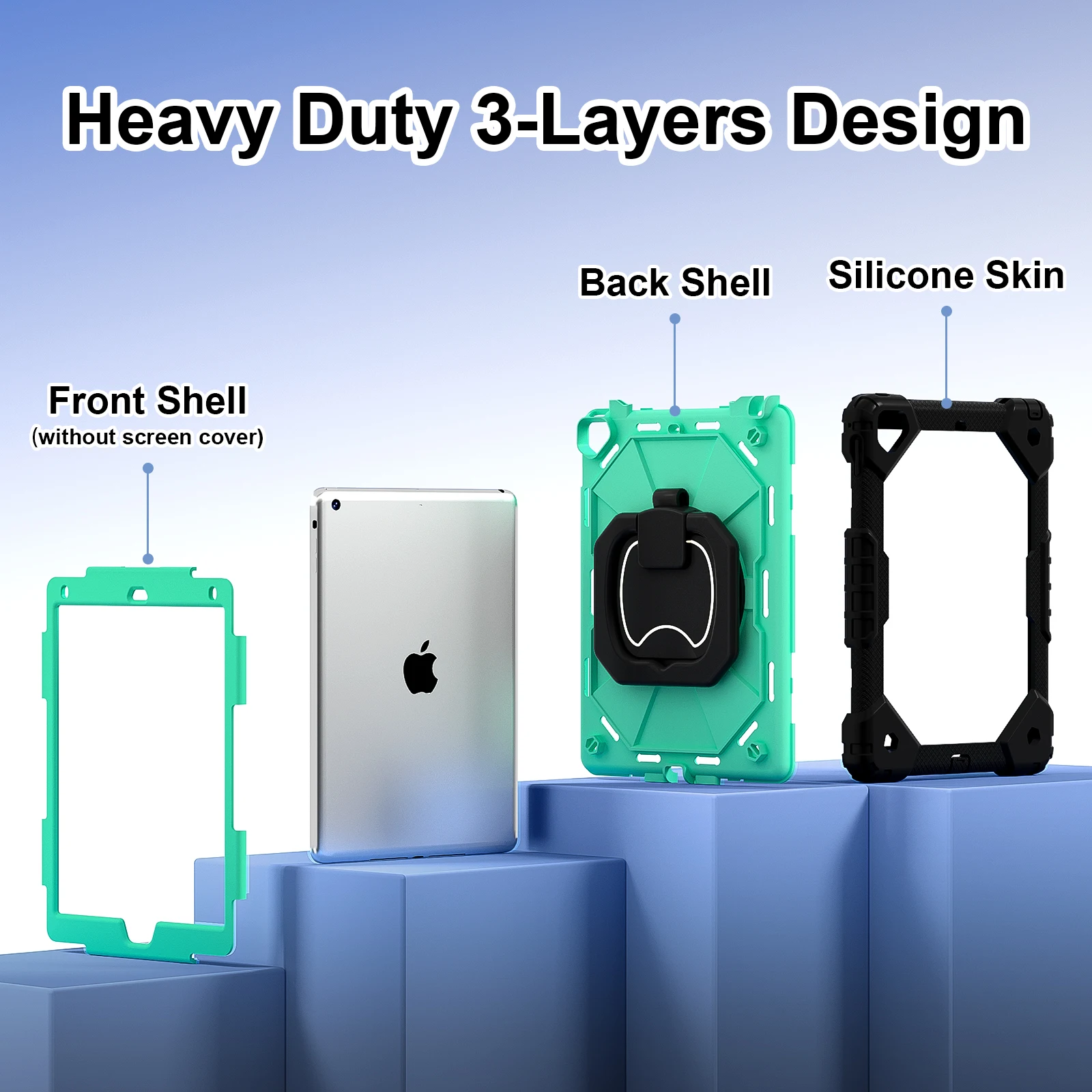 Rugged 360° Rotating Tablet Case with Stand and Shoulder Strap