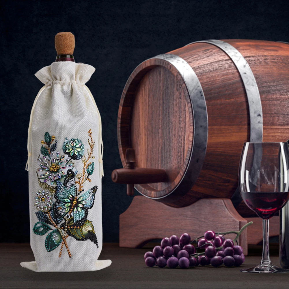 4pcs DIY Diamond Art Label Liquor Bottle Cover Wine Champagne Decorative Bag Rhinestones Wine Wrapping Bag for Party Wine Decor