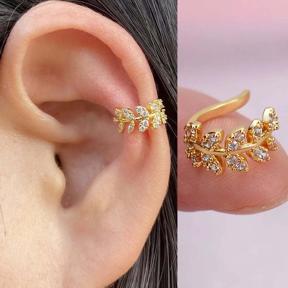 1pc Trend Ear Cuff Gold Leaves Nonpiercing Ear Clips Fake Cartilage