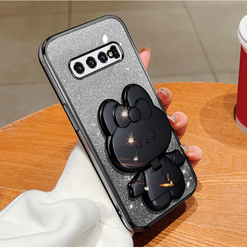 Étui de support de miroir de maquillage de lapin à paillettes pour Samsung Galaxy Note 20 Ultra Plus S10Plus S10 plus S 10 Soft Cover_voghion.com