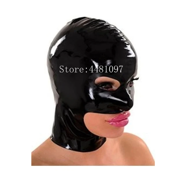  Máscara de látex negro con capucha de goma con ojos abiertos y  boca con cremallera, hecha a mano para cosplay, club, fetiche traje de  Halloween, Negro - : Ropa, Zapatos y