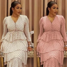 

African Print Dresses For Women 2021 Polk Dot Evening Party Dress Ladies Tutu Fashion Kaftan Djellaba Femme European Clothing