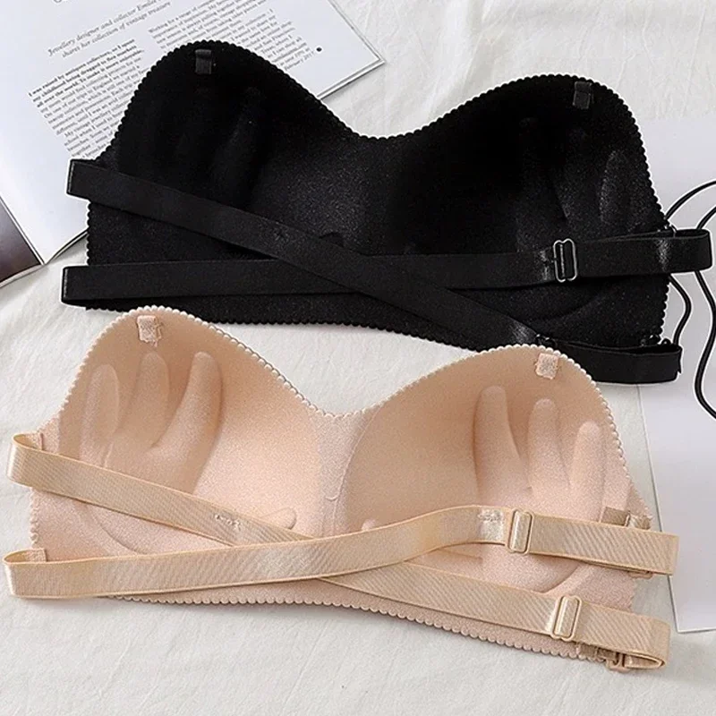 Women's Backless Bra Lingerie Sexy Invisible Black Strapless Push Up Nipple Covers Female Reusable Underwear Bralette Tube Tops