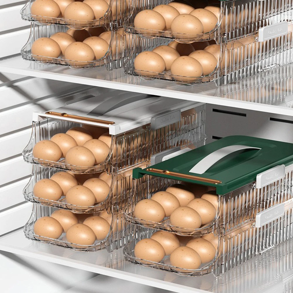 1/2/3 Layer Fridge Egg Storage Box Automatic Rolling Eggs Holder Rack Refrigerator Eggs Dispenser Kitchen Egg Organizer Holder 3