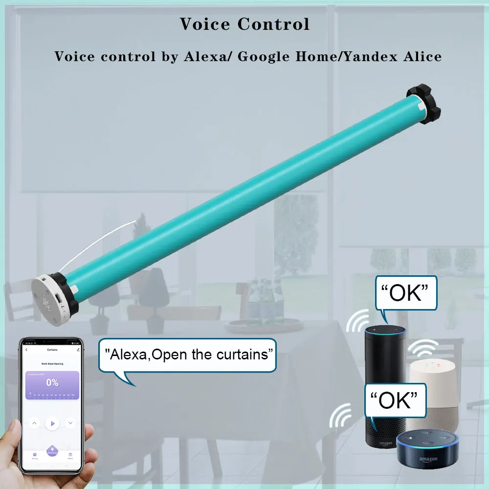 LifeLibero Tuya Wifi แบตเตอรี่สมาร์ทผ้าม่านมอเตอร์ Roller Blinds อัตโนมัติฟรี Tubular Blind สําหรับ 37 38 มม. สนับสนุน Alexa 1