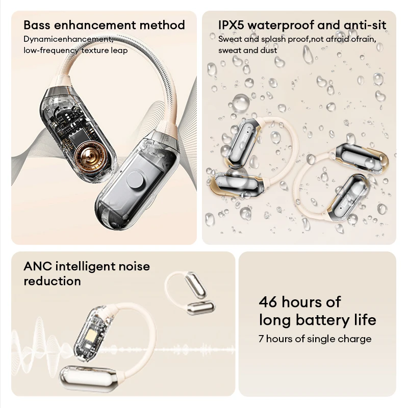 Lenovo Le503 Bone Conduction Hanging Ear Open Wireless Earphone Call Noise Reduction Ultra Long Battery Open Bluetooth Earphones, Alina Gadgets