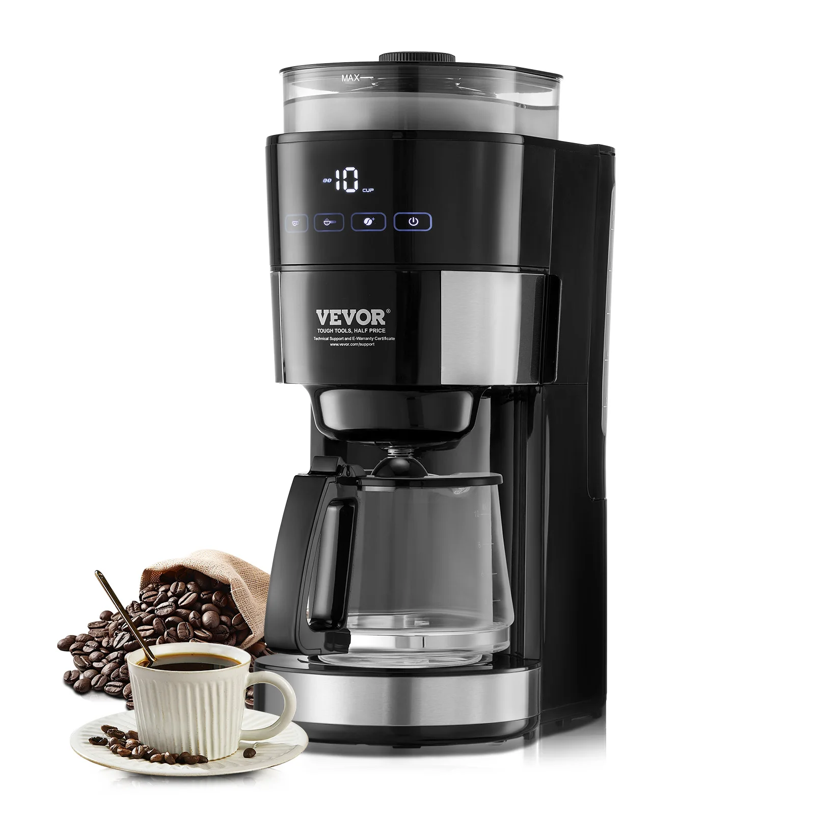 Succebuy Coffee Maker with Grinder Grind and Brew Coffee Maker Adjustable Grinding Coarseness for Home Office Restaurant